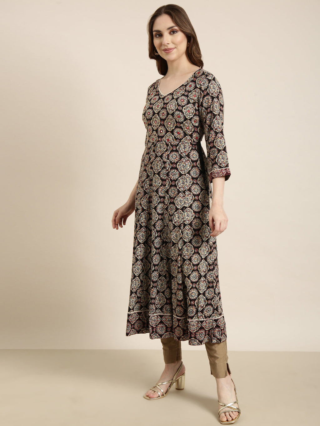 Women's Anarkali Black Ethnic Motifs Kurta