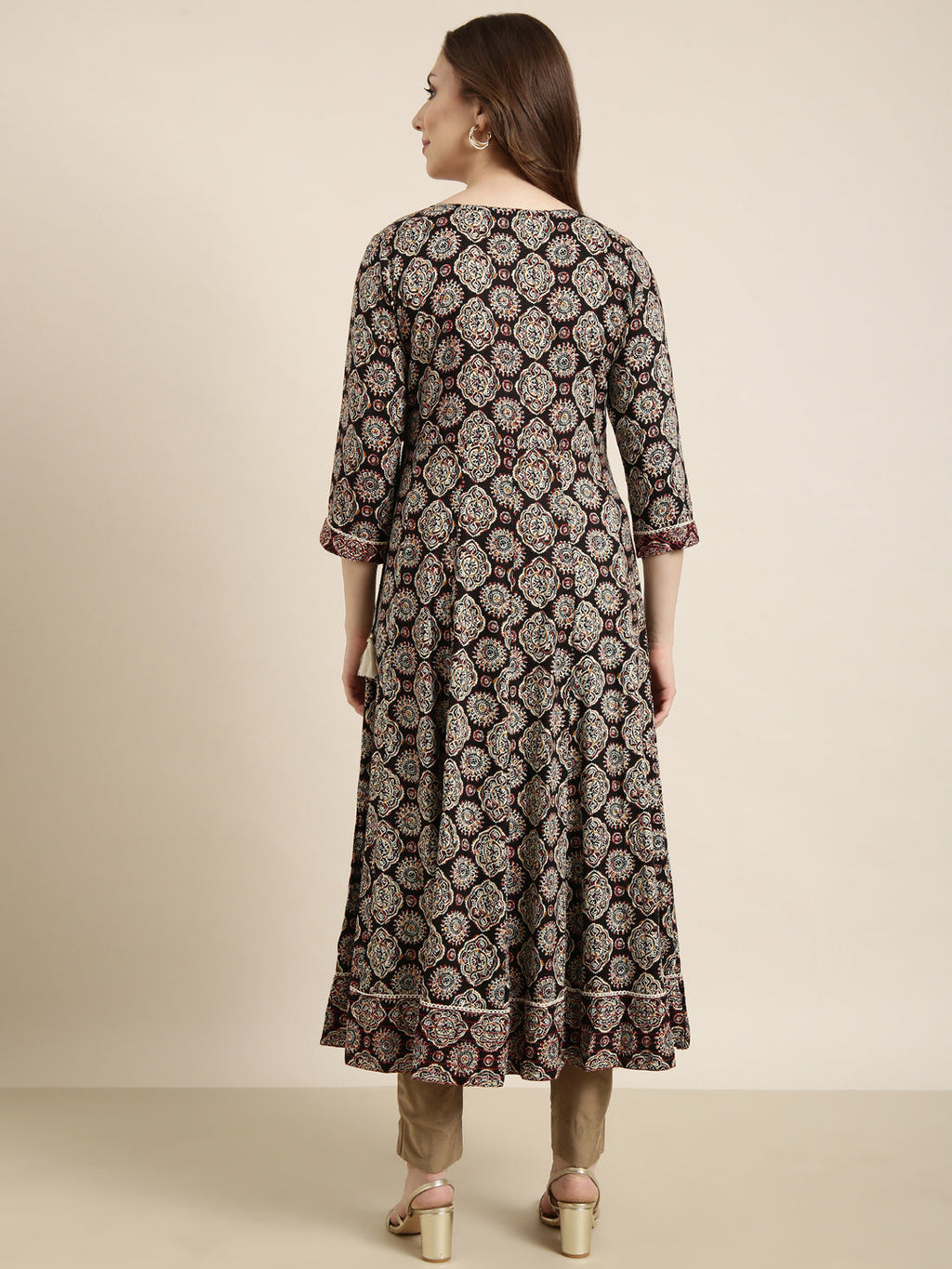 Women's Anarkali Black Ethnic Motifs Kurta