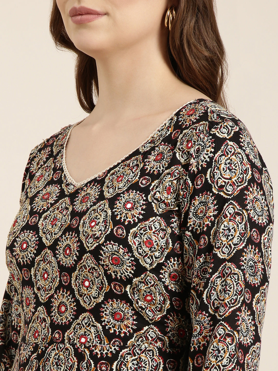 Women's Anarkali Black Ethnic Motifs Kurta