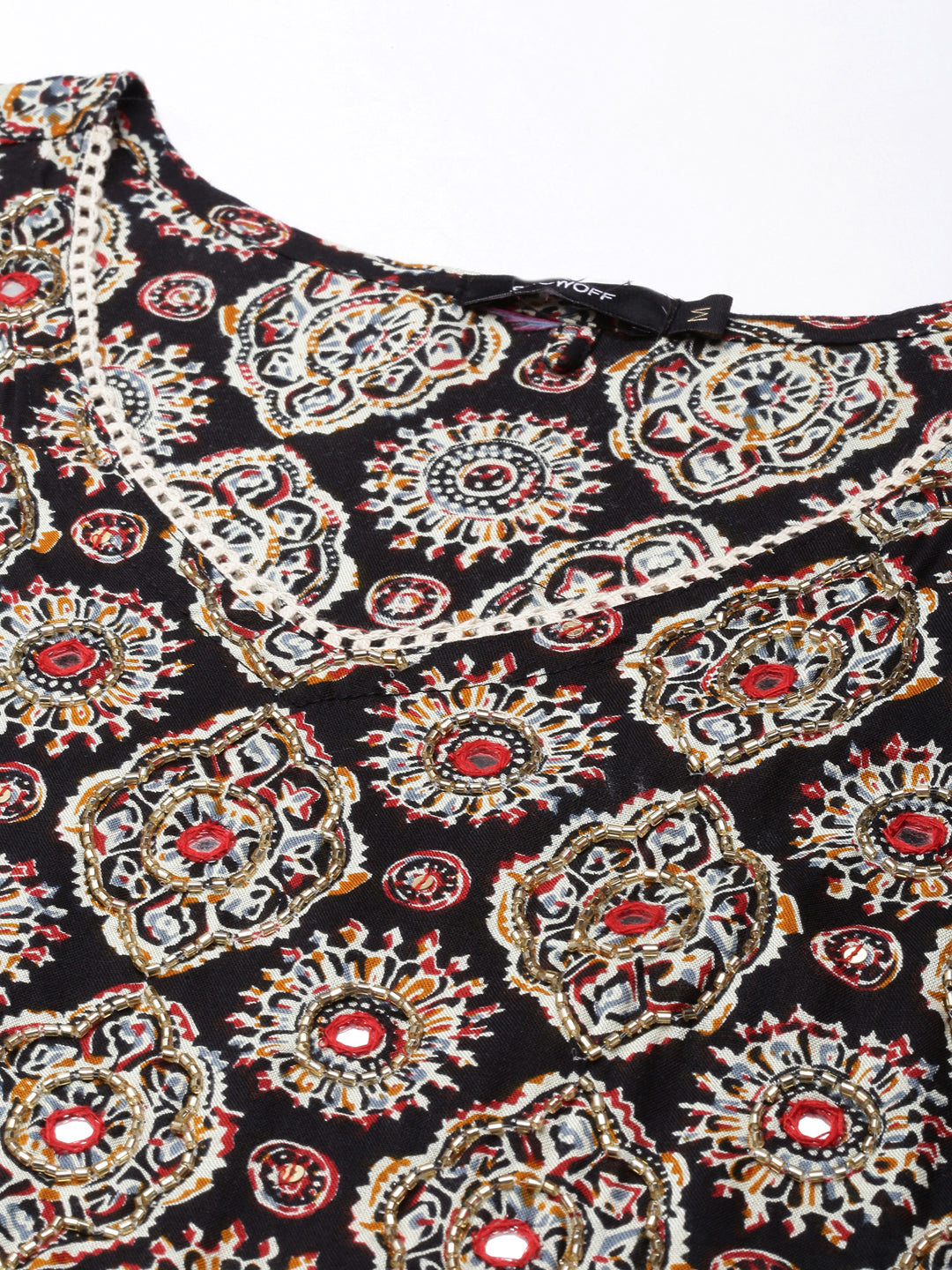 Women's Anarkali Black Ethnic Motifs Kurta