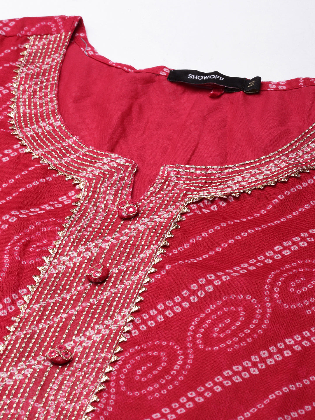 Women's Straight Pink Bandhani Kurta