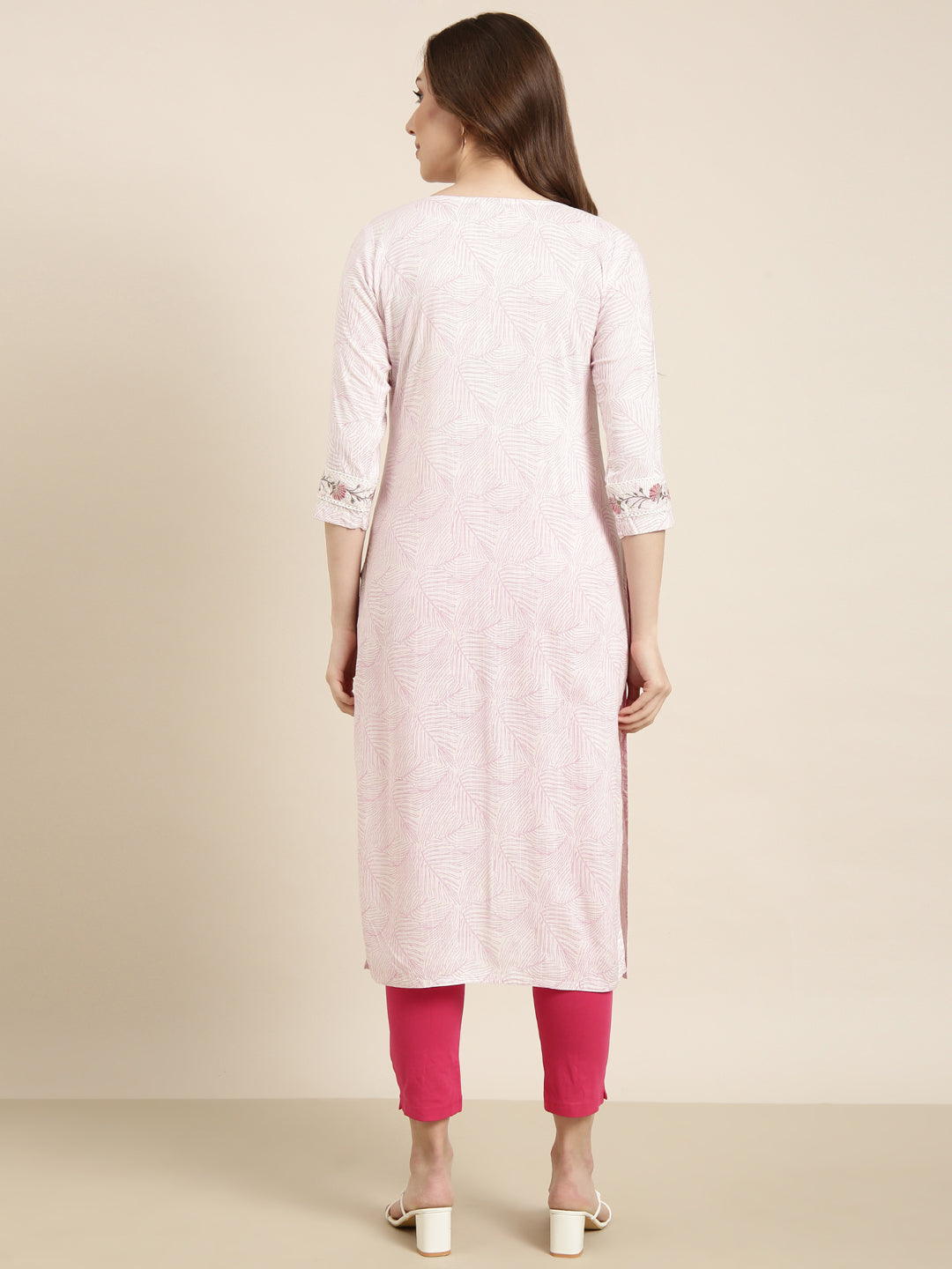 Women's Straight Pink Floral Kurta
