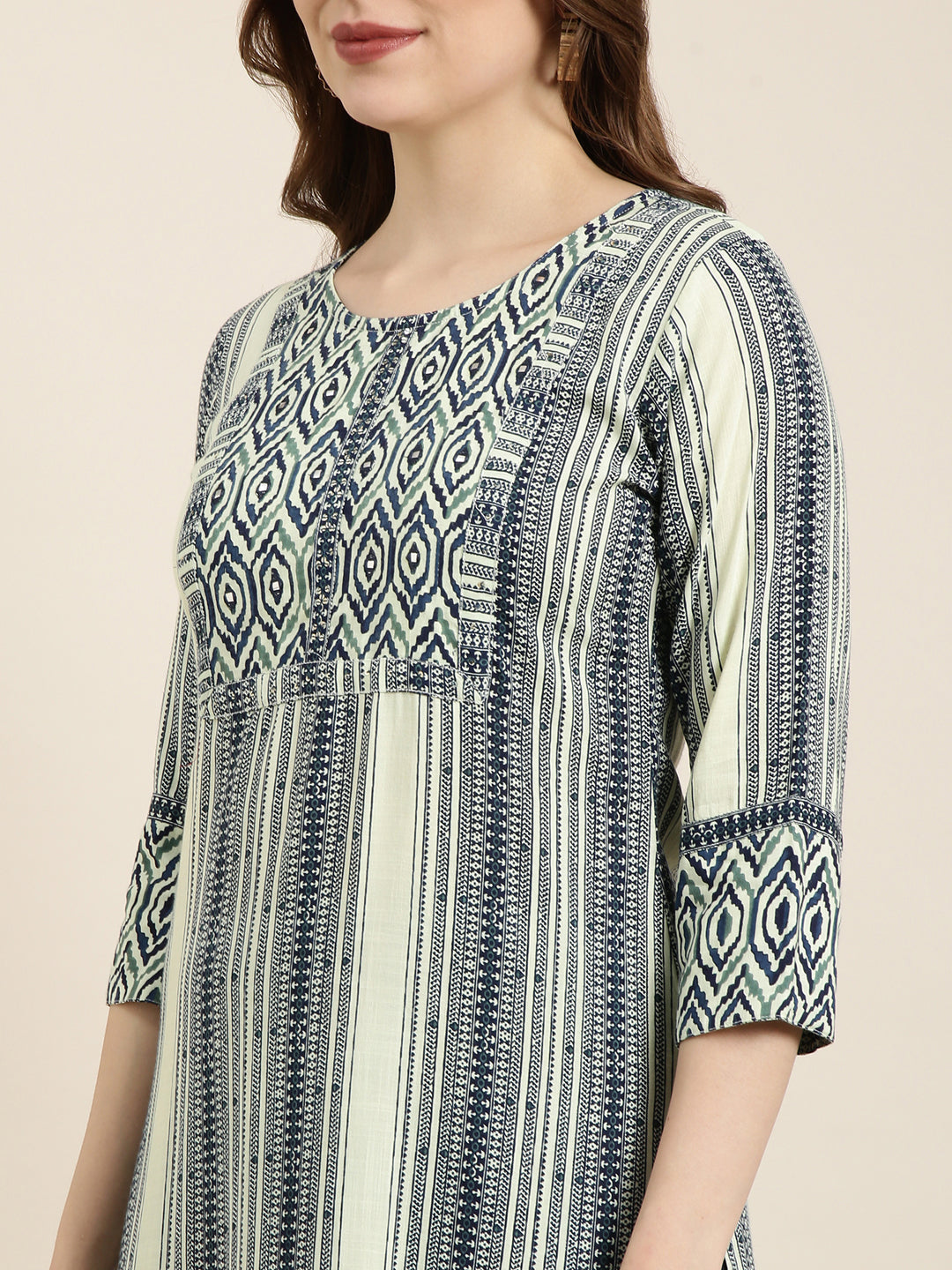 Women's Straight Sea Green Striped Kurta