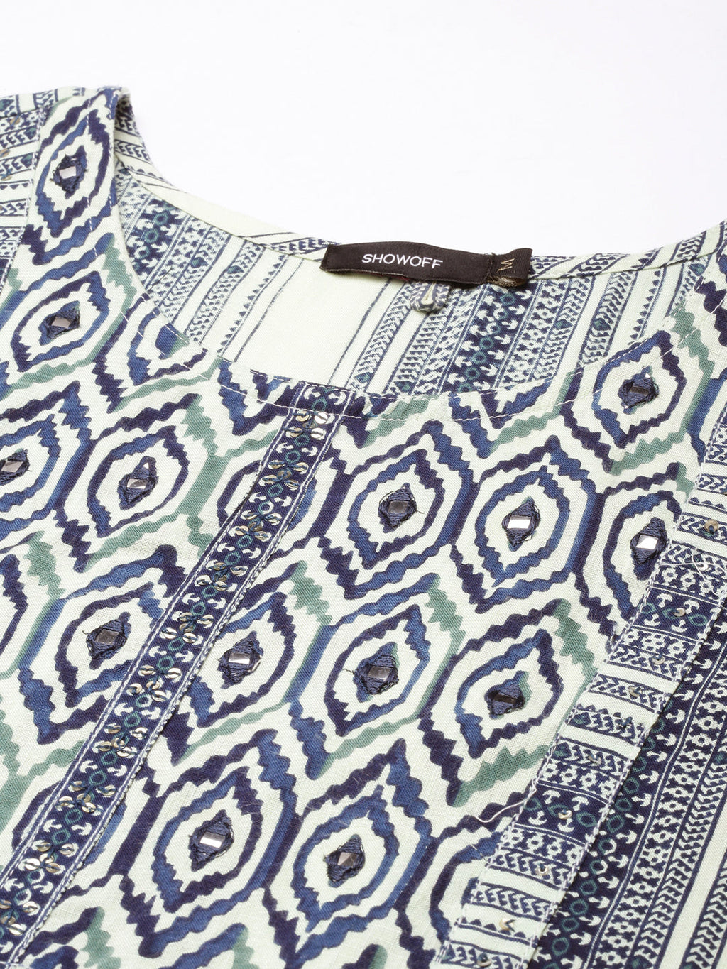 Women's Straight Sea Green Striped Kurta