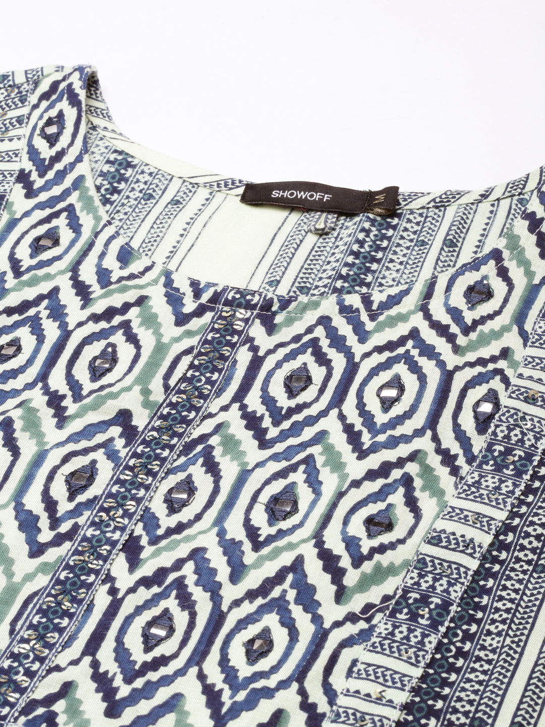 Women's Straight Sea Green Striped Kurta