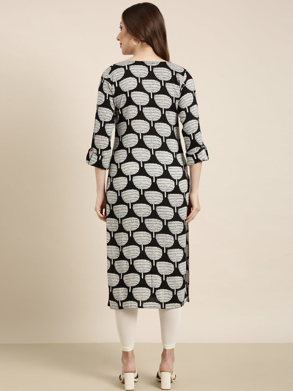 Women's Straight Black Ethnic Motifs Kurta