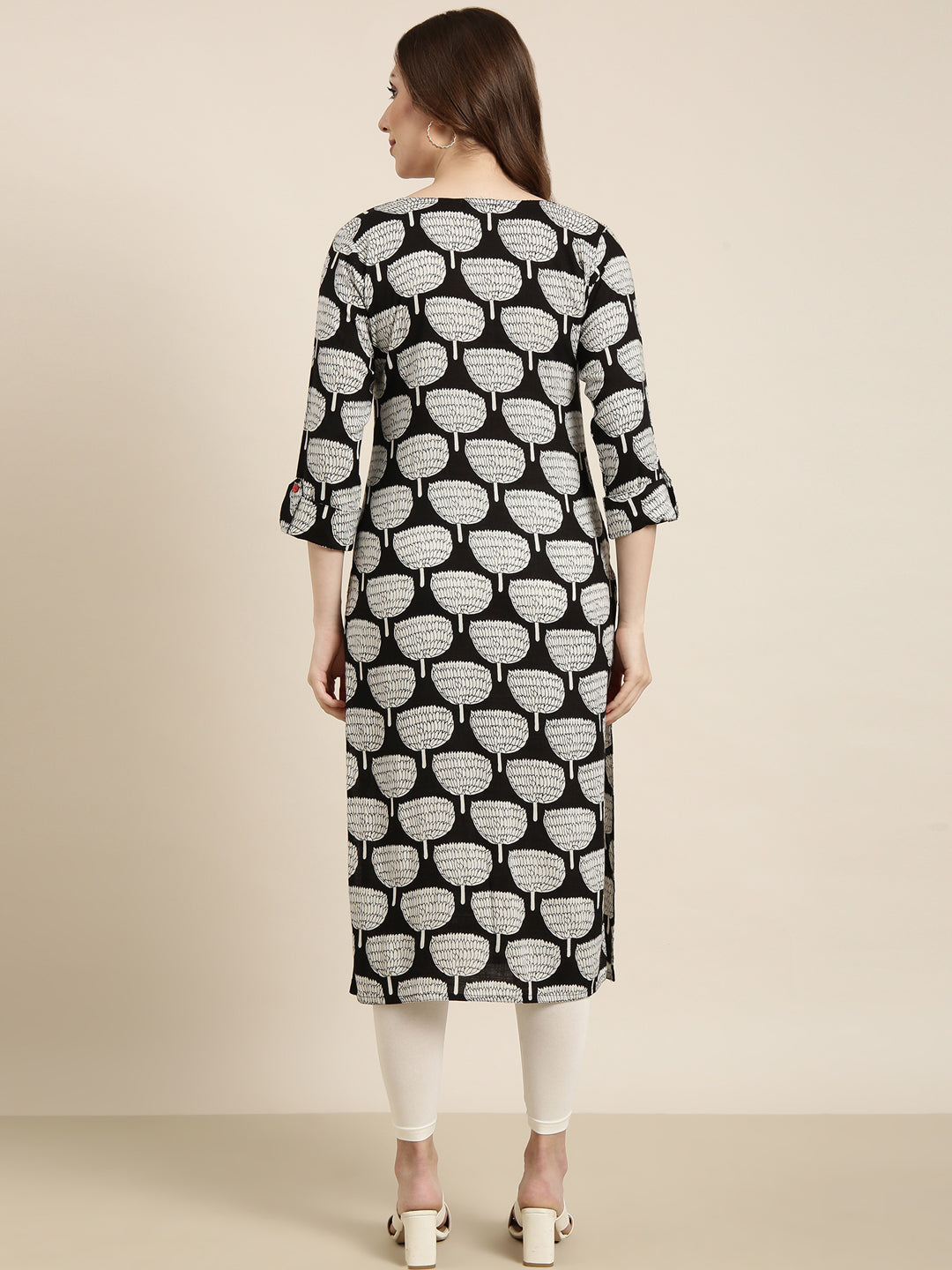 Women's Straight Black Ethnic Motifs Kurta