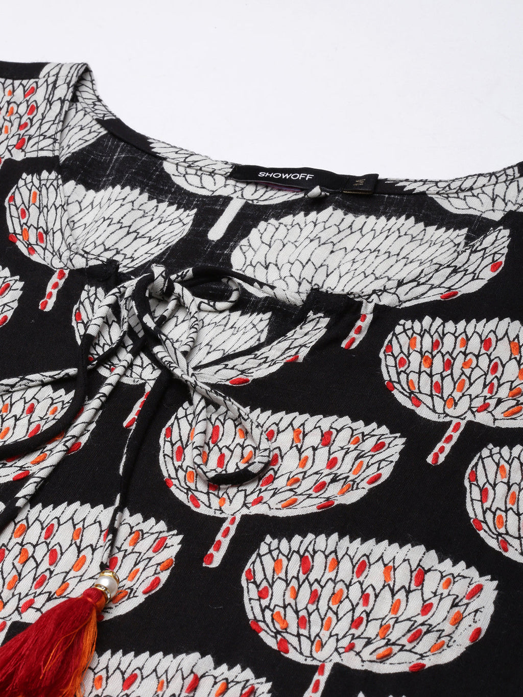 Women's Straight Black Ethnic Motifs Kurta