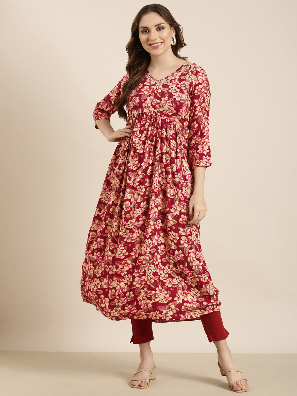 Women's Anarkali Pink Floral Kurta