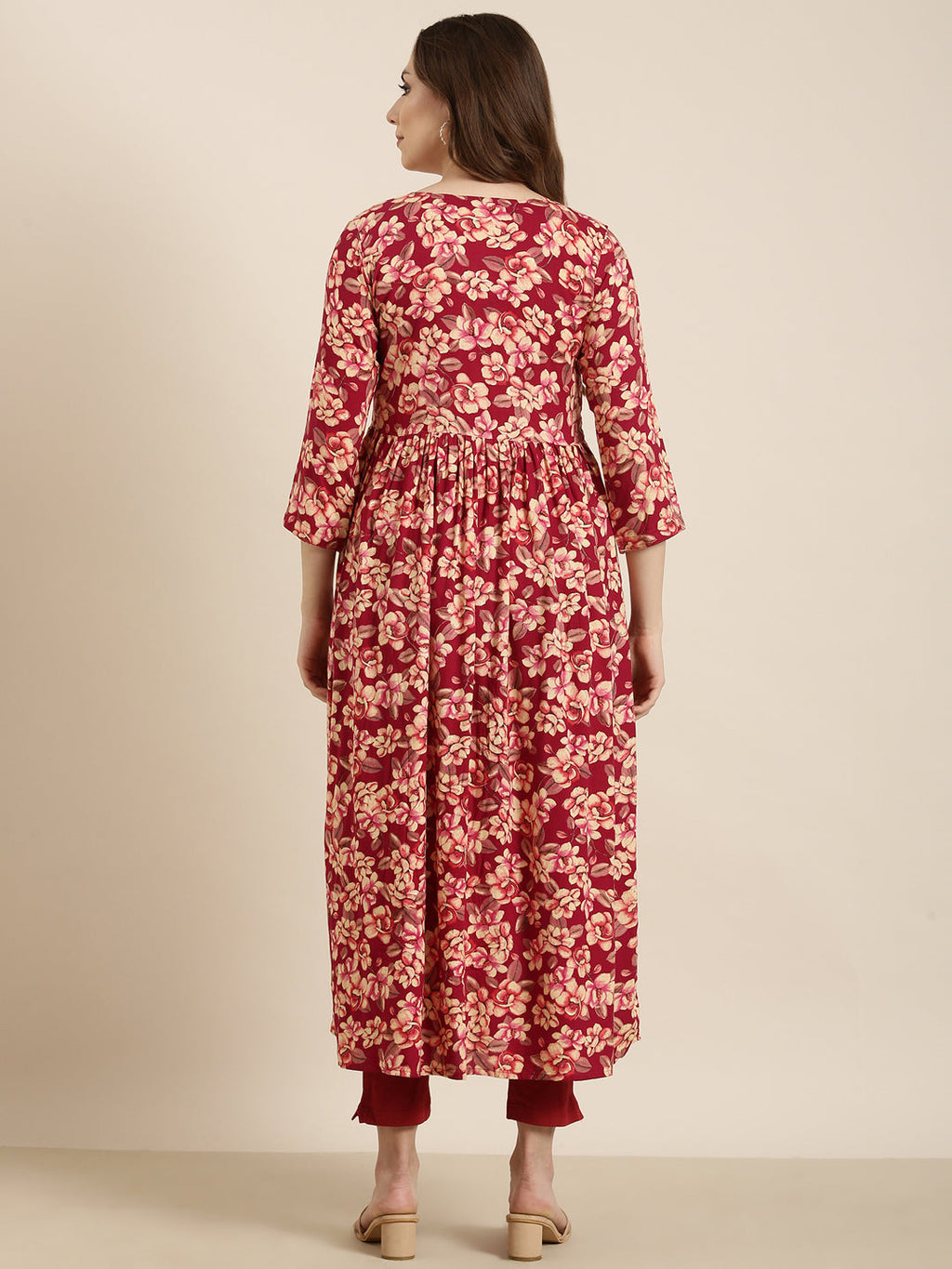 Women's Anarkali Pink Floral Kurta