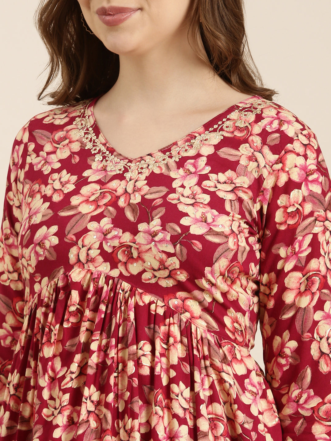 Women's Anarkali Pink Floral Kurta