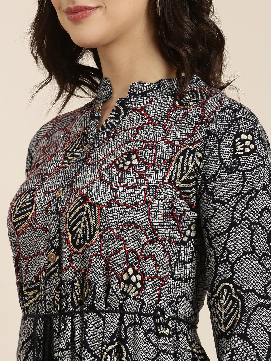 Women's Anarkali Navy Blue Bandhani Kurta