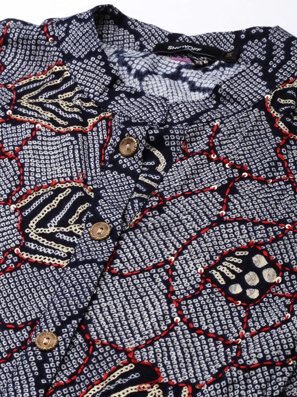 Women's Anarkali Navy Blue Bandhani Kurta