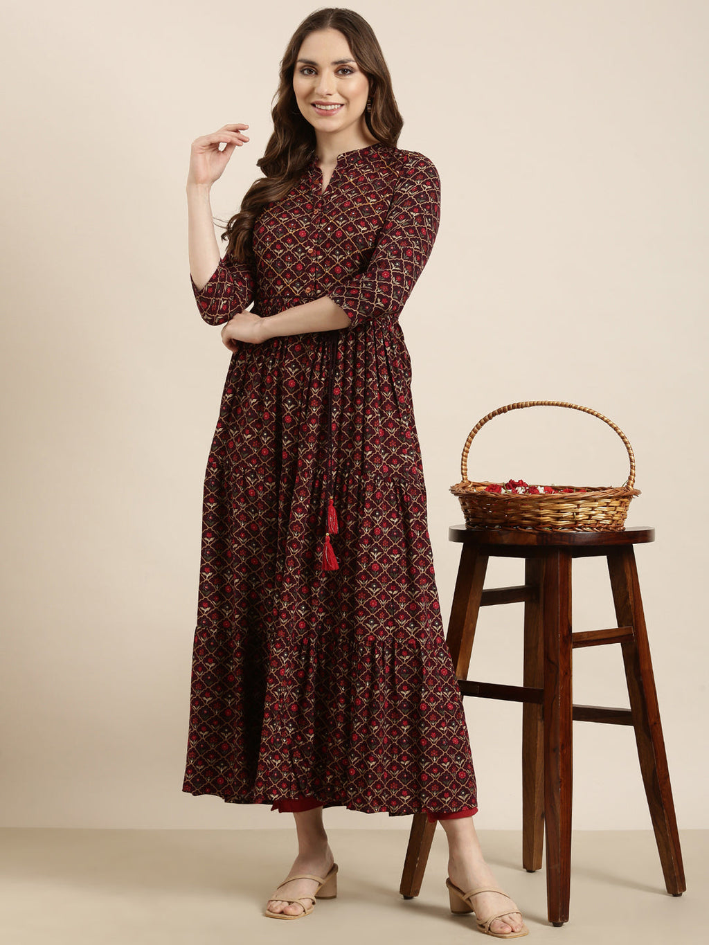 Women's Anarkali Purple Ethnic Motifs Kurta