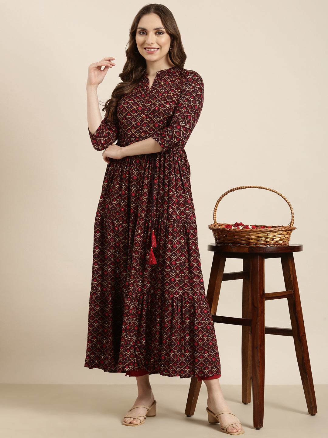 Women's Anarkali Purple Ethnic Motifs Kurta