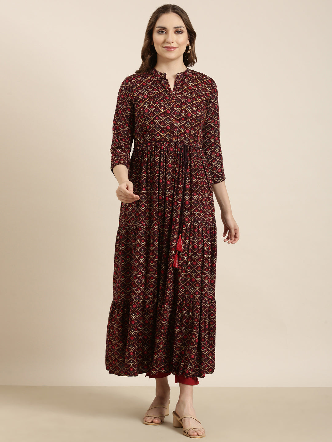 Women's Anarkali Purple Ethnic Motifs Kurta