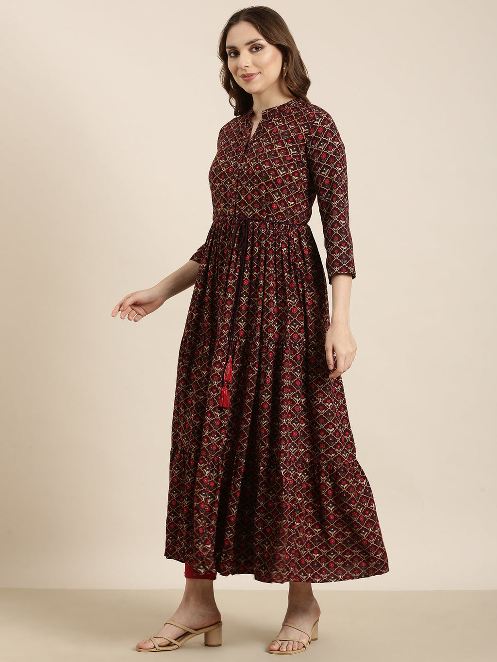 Women's Anarkali Purple Ethnic Motifs Kurta