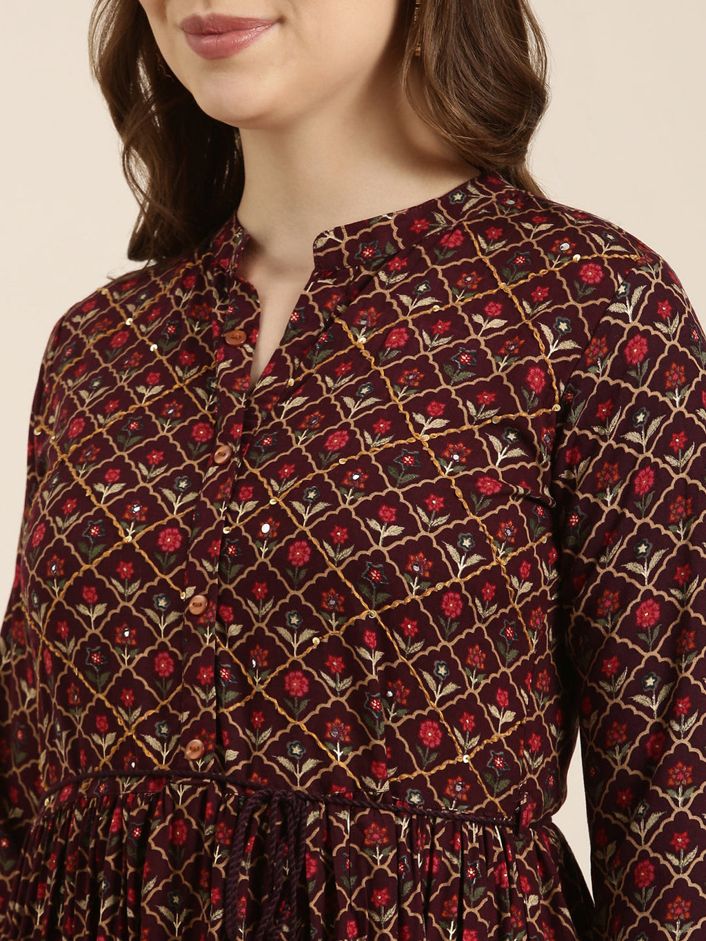 Women's Anarkali Purple Ethnic Motifs Kurta