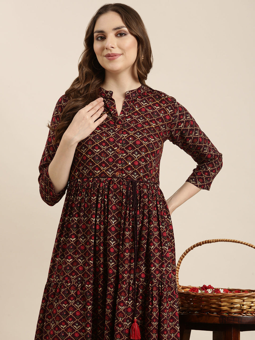 Women's Anarkali Purple Ethnic Motifs Kurta