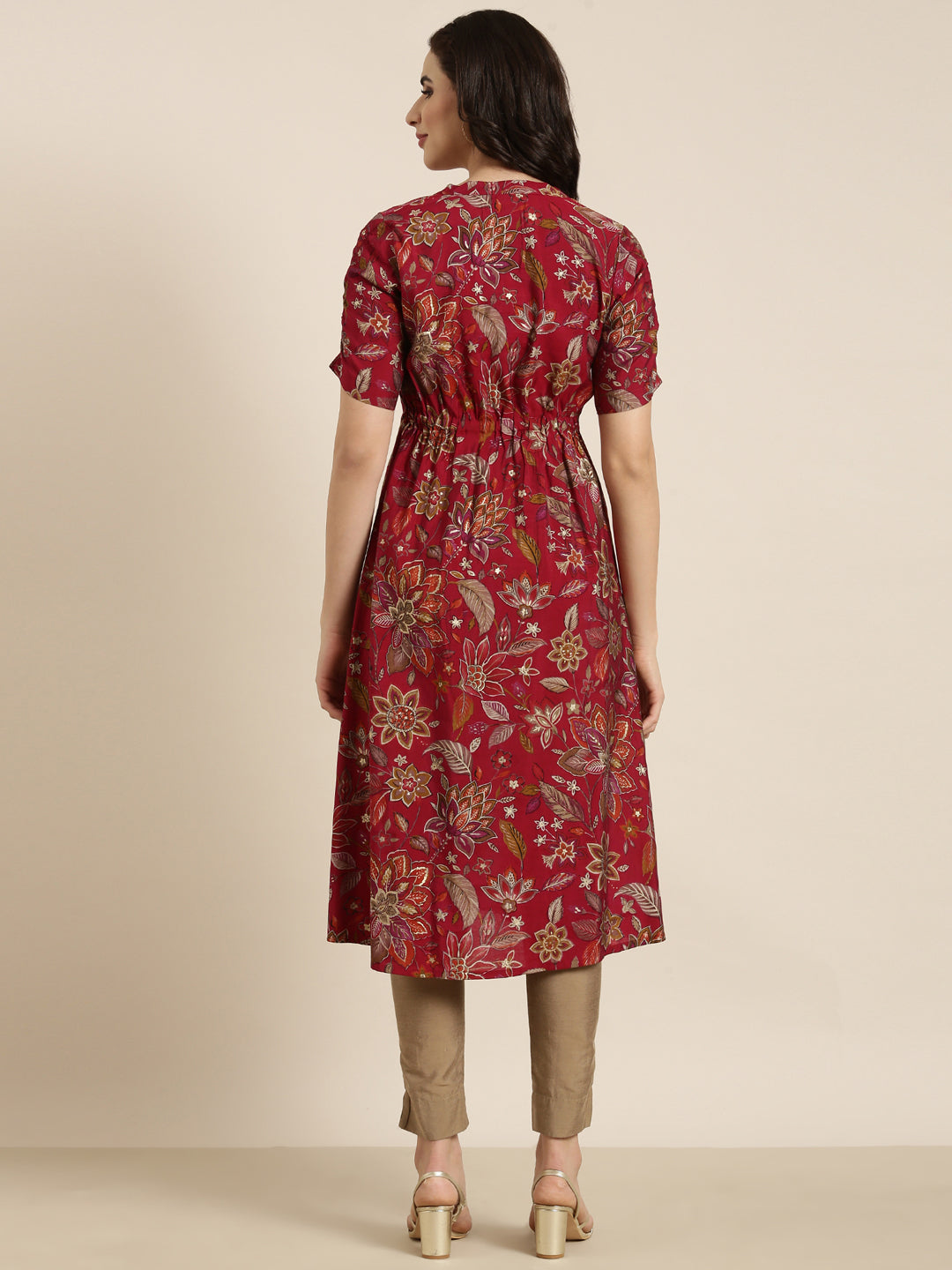 Women's A-Line Maroon Floral Kurta