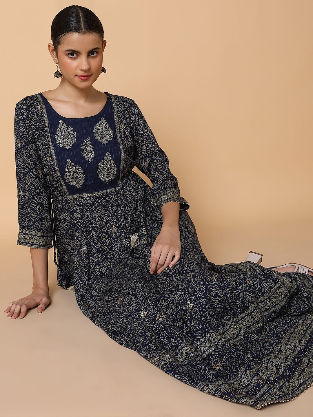 Women's Floral Navy Blue Anarkali Kurta