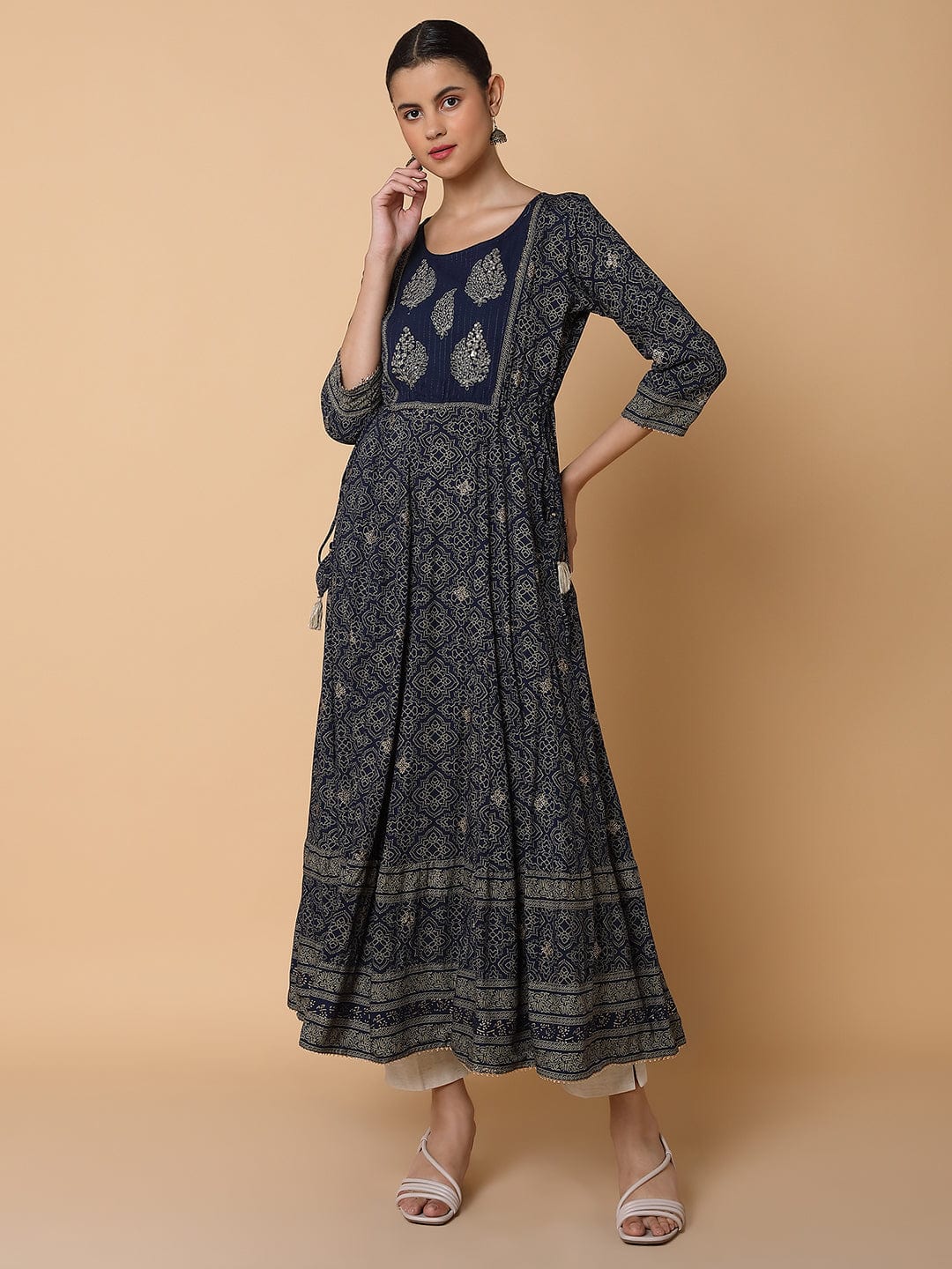 Women's Floral Navy Blue Anarkali Kurta