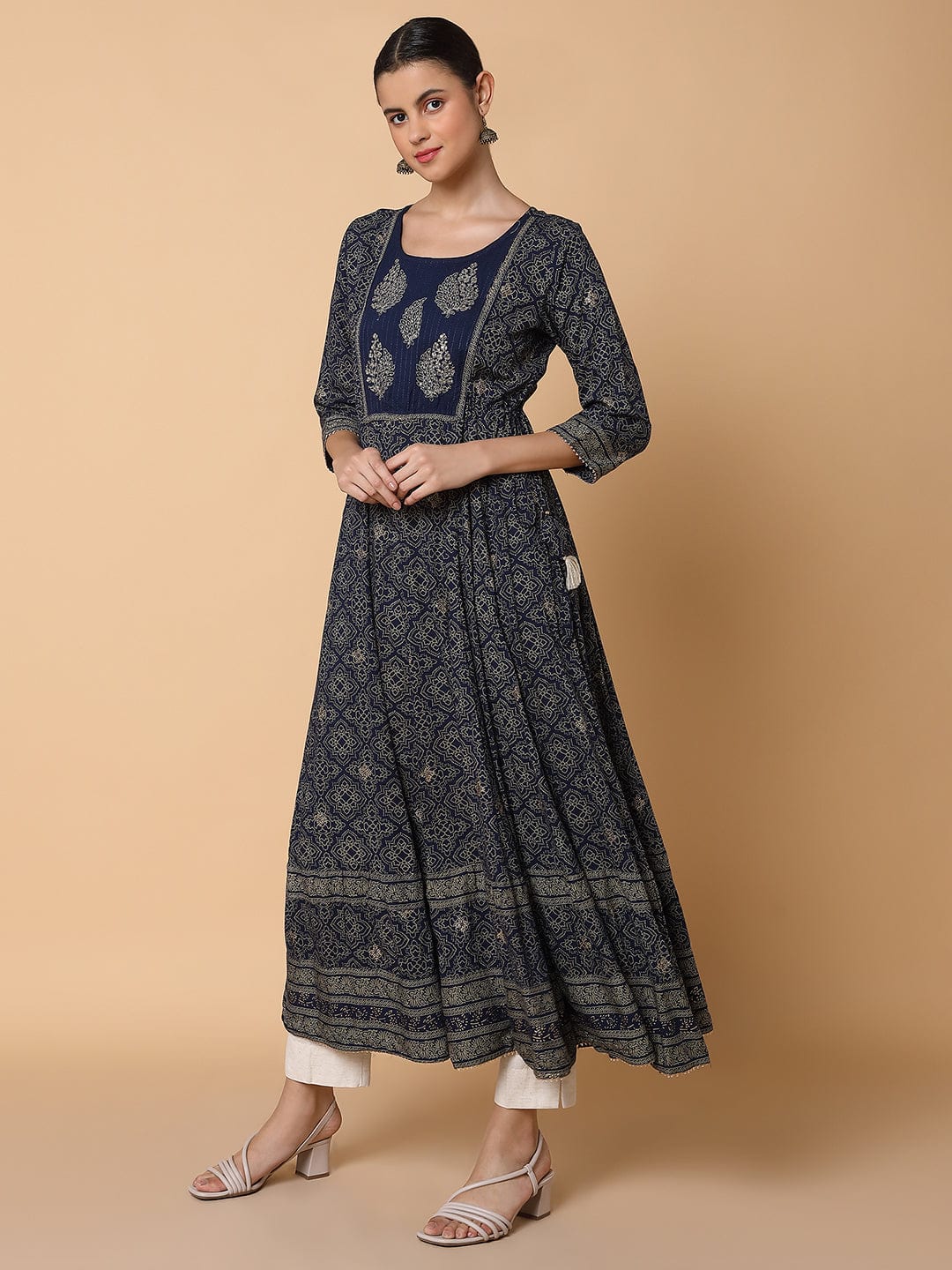 Women's Floral Navy Blue Anarkali Kurta