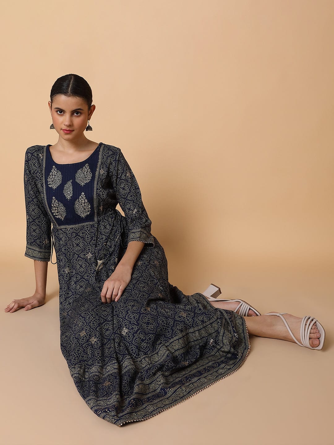 Women's Floral Navy Blue Anarkali Kurta