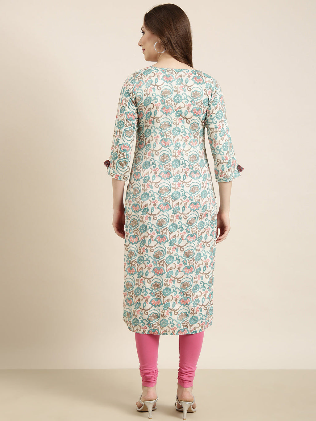 Women's Straight Turquoise Blue Floral Kurta