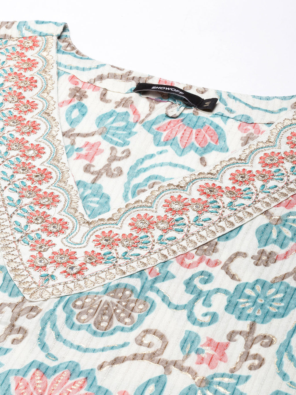 Women's Straight Turquoise Blue Floral Kurta