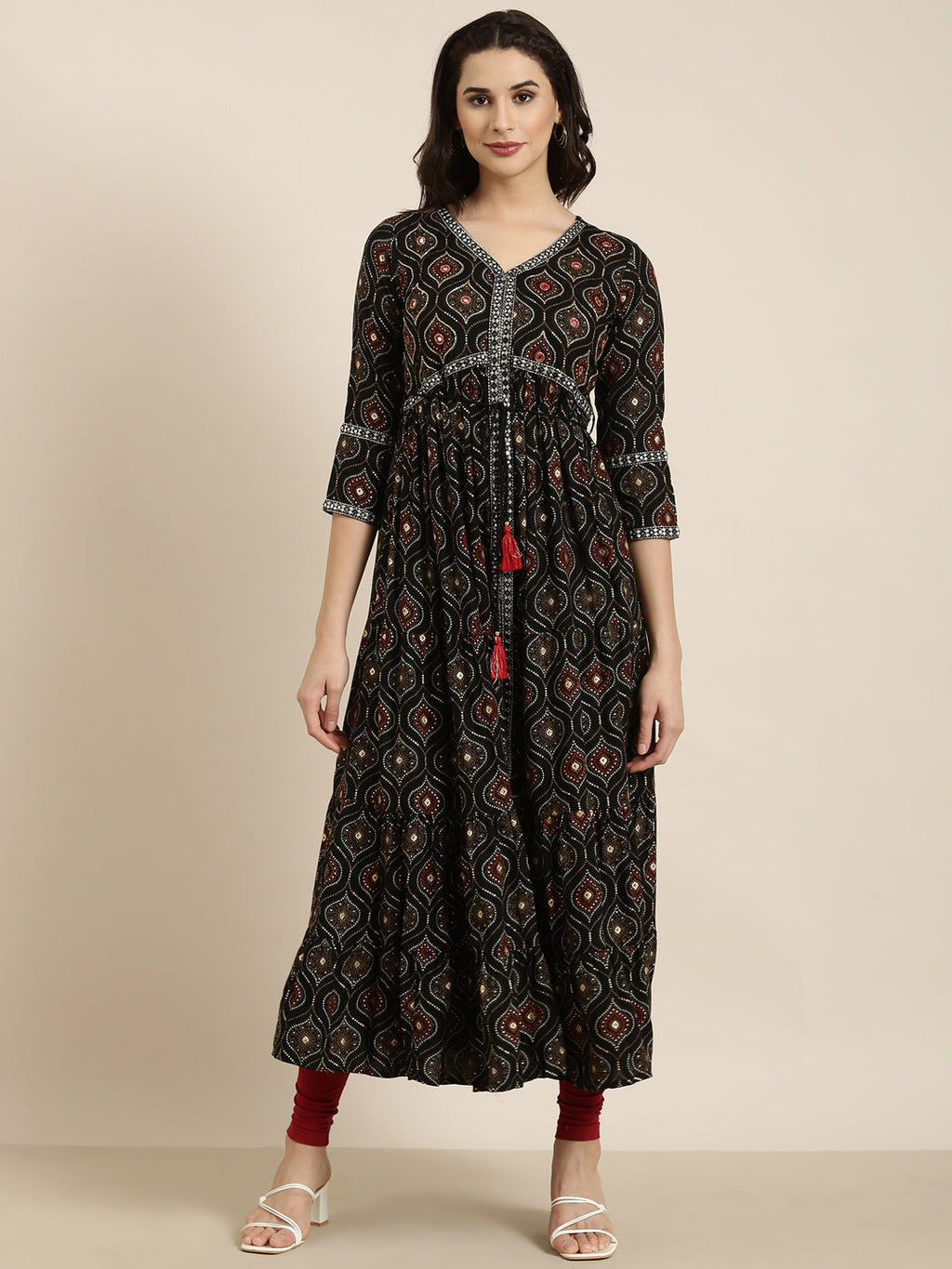 Women's Anarkali Black Bandhani Kurta