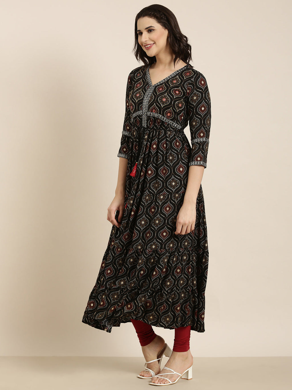 Women's Anarkali Black Bandhani Kurta
