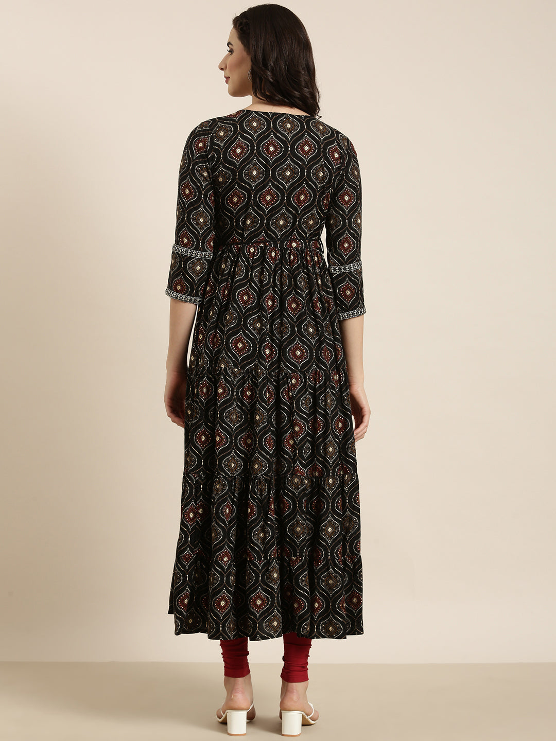 Women's Anarkali Black Bandhani Kurta