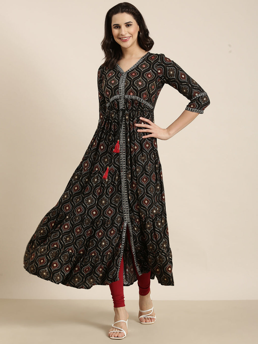 Women's Anarkali Black Bandhani Kurta