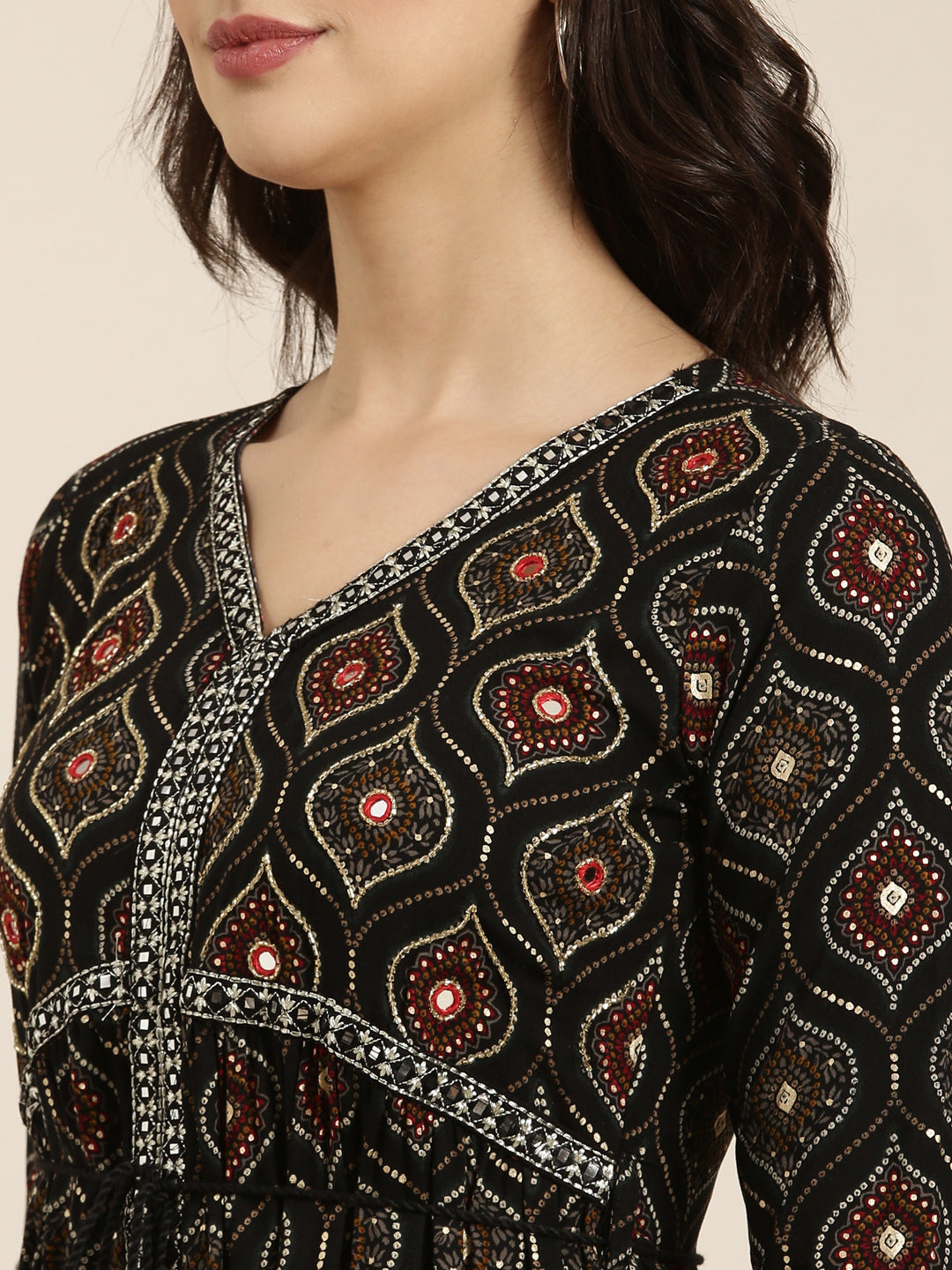 Women's Anarkali Black Bandhani Kurta