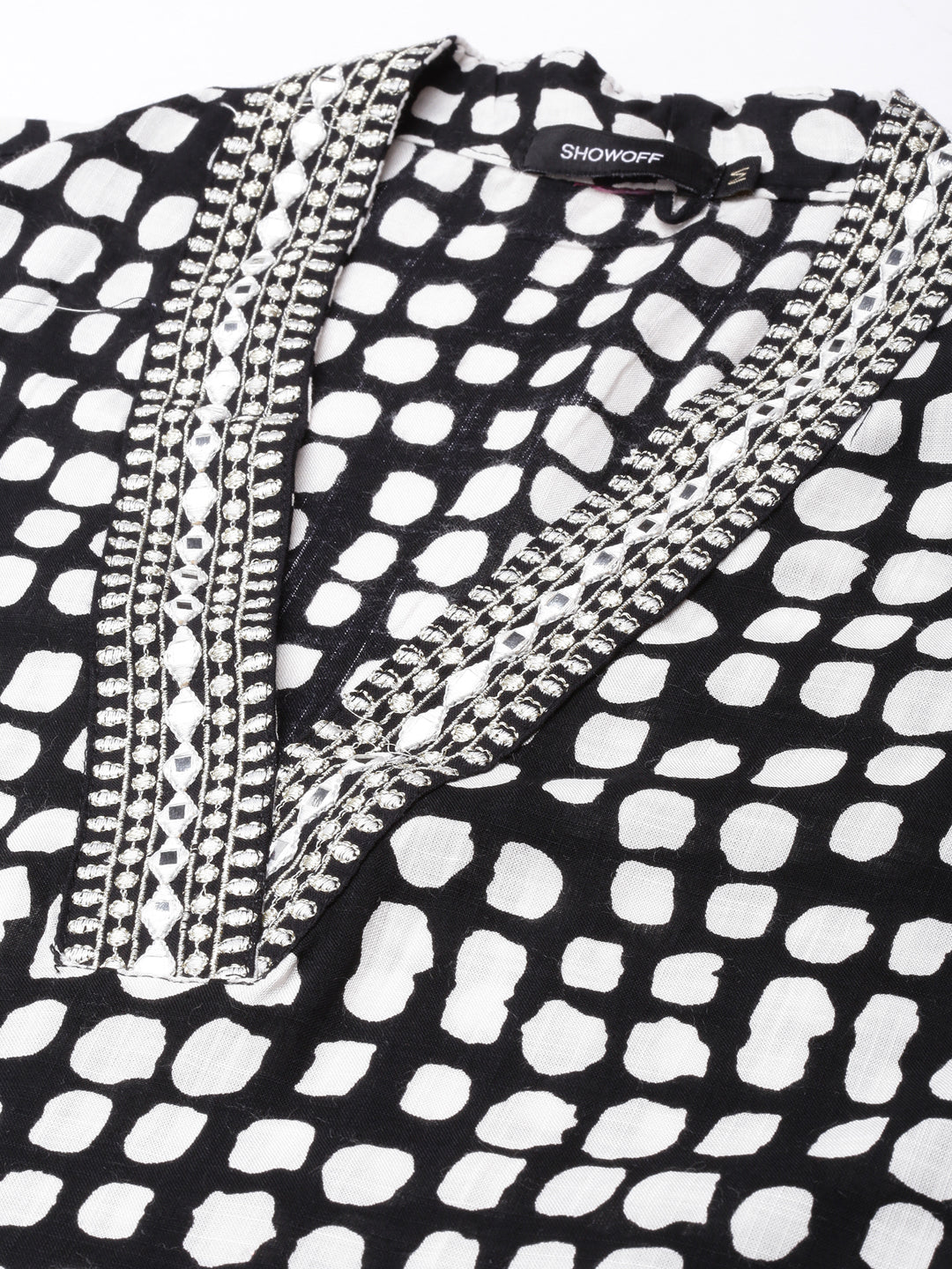 Women's Straight Black Geometric Kurta