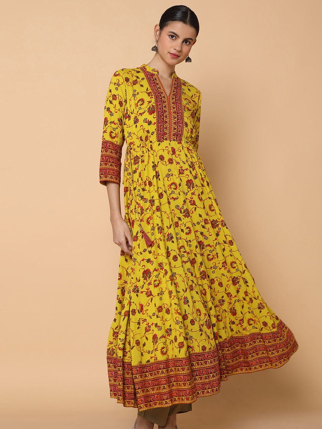 Women's Floral Mustard Anarkali Kurta
