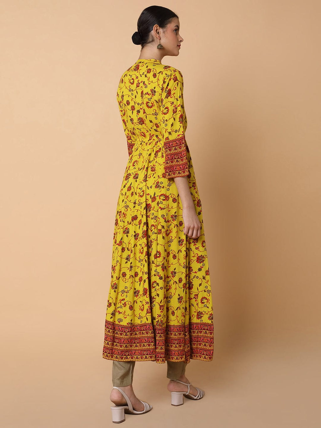 Women's Floral Mustard Anarkali Kurta