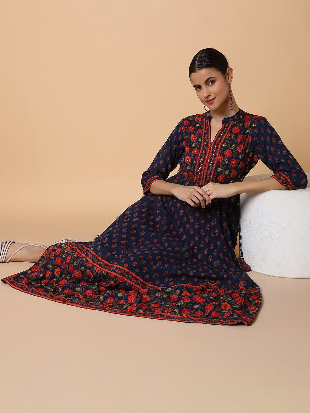 Women's Floral Navy Blue Anarkali Kurta