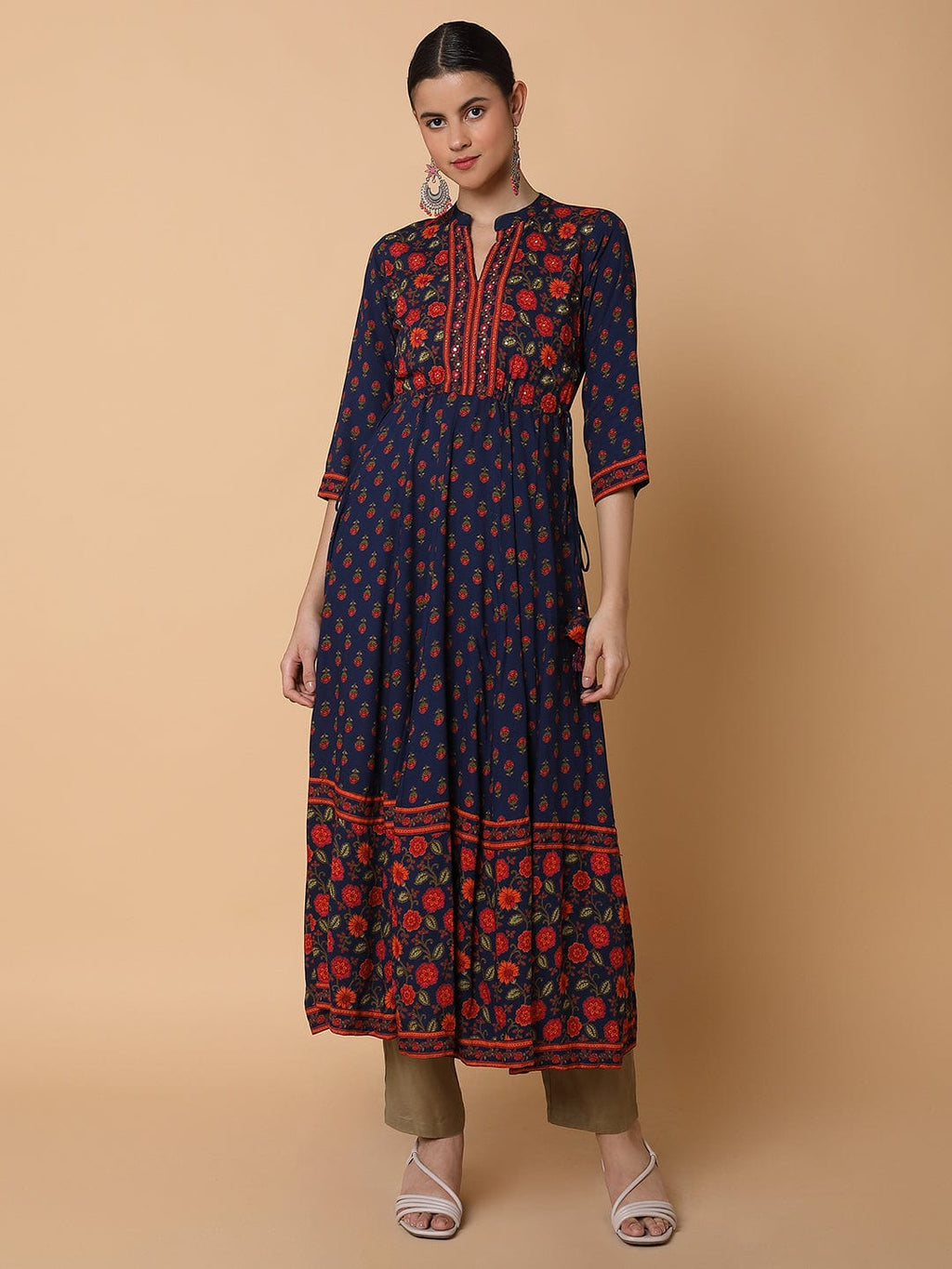 Women's Floral Navy Blue Anarkali Kurta