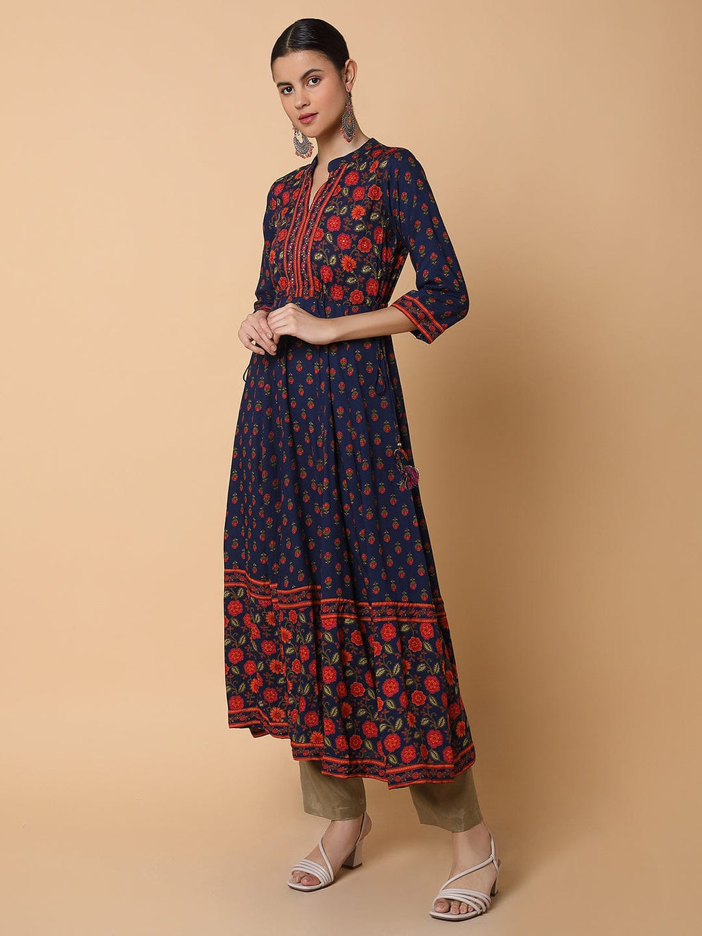 Women's Floral Navy Blue Anarkali Kurta