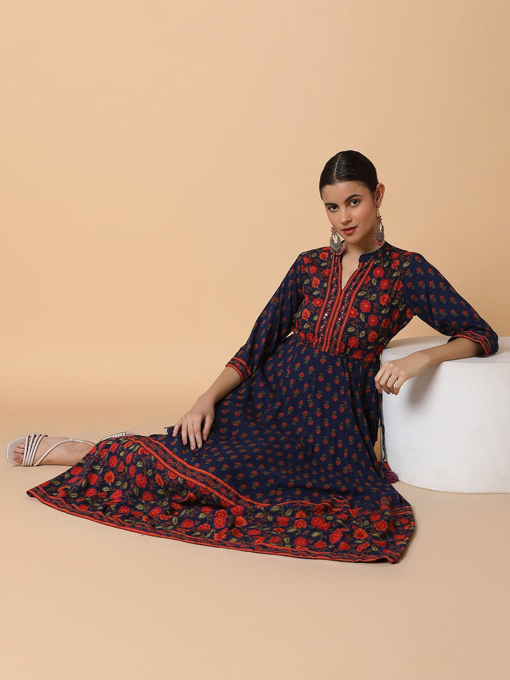 Women's Floral Navy Blue Anarkali Kurta