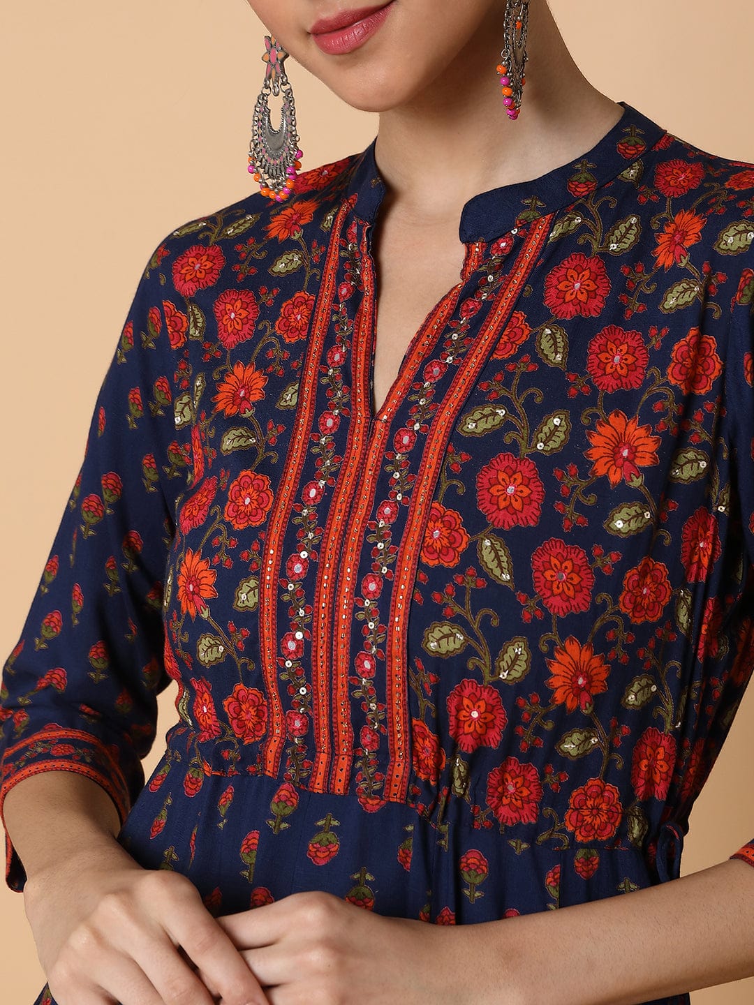 Women's Floral Navy Blue Anarkali Kurta