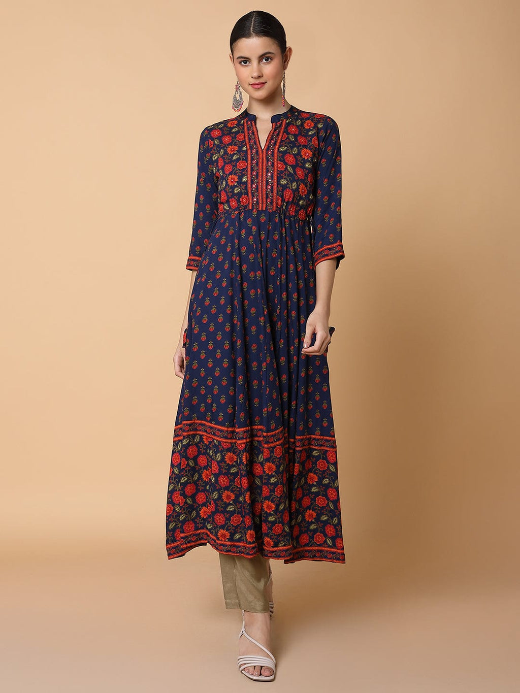 Women's Floral Navy Blue Anarkali Kurta