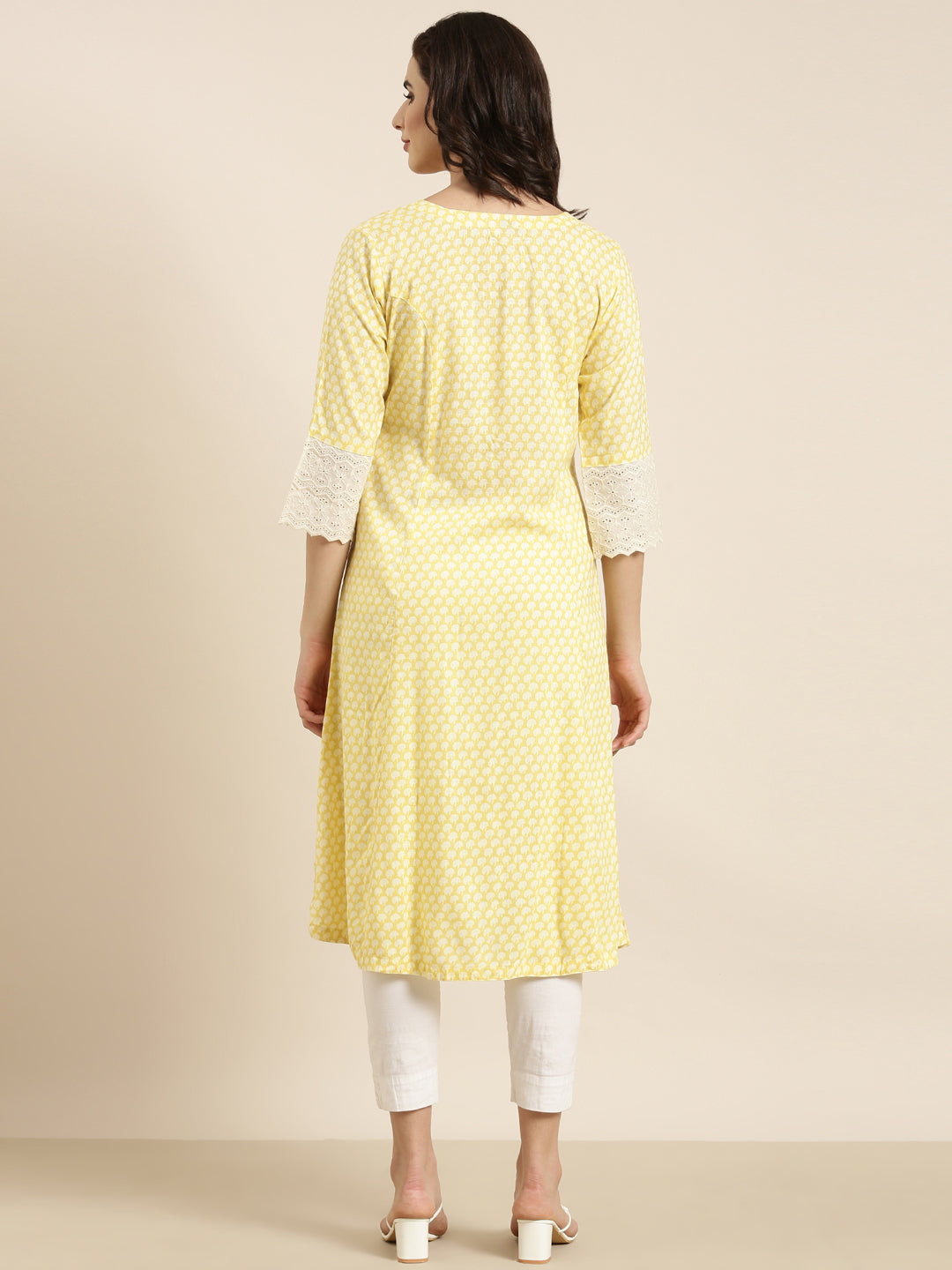 Women's A-Line Yellow Abstract Kurta