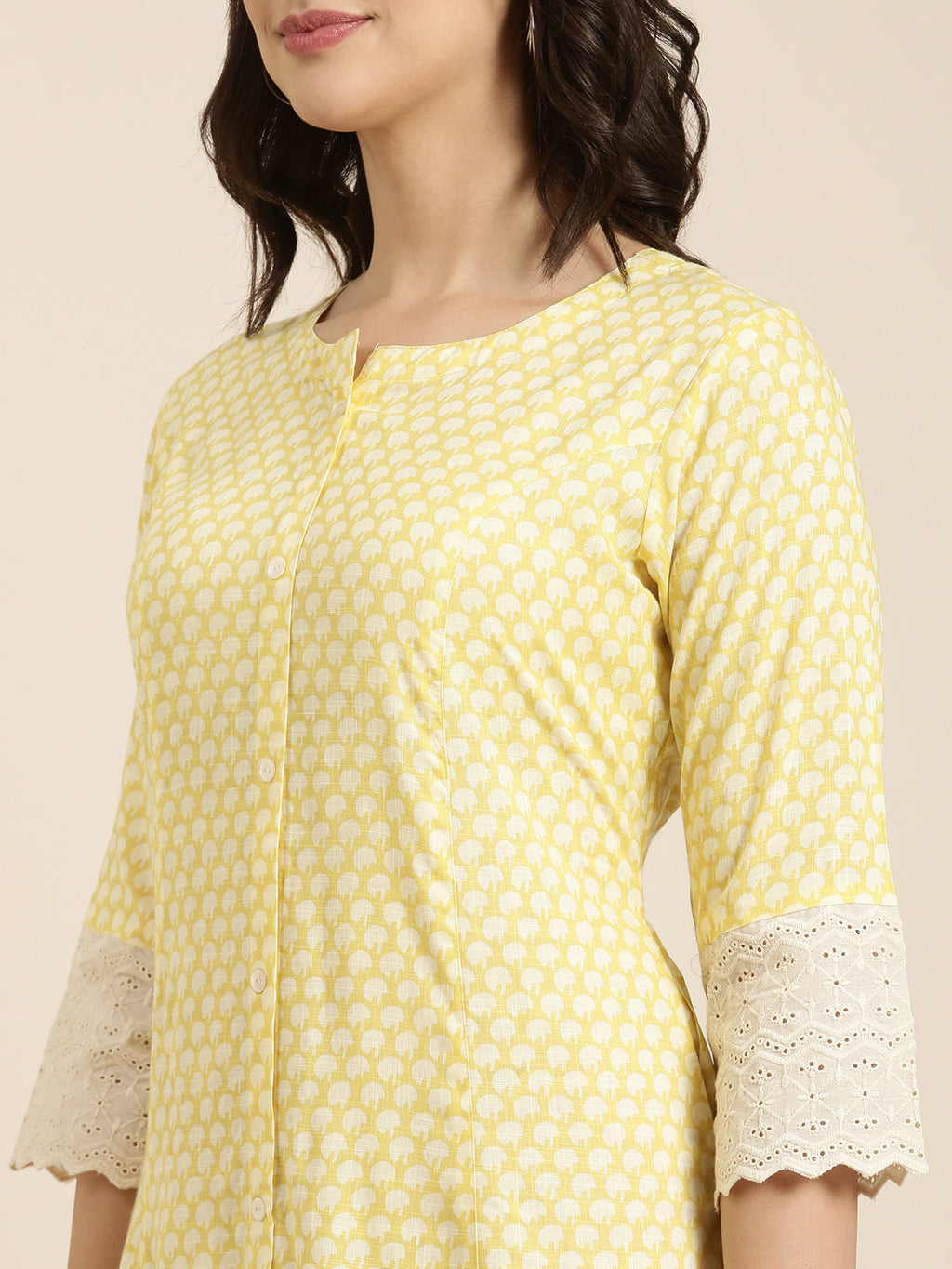 Women's A-Line Yellow Abstract Kurta