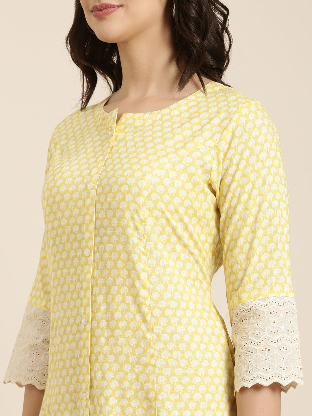 Women's A-Line Yellow Abstract Kurta