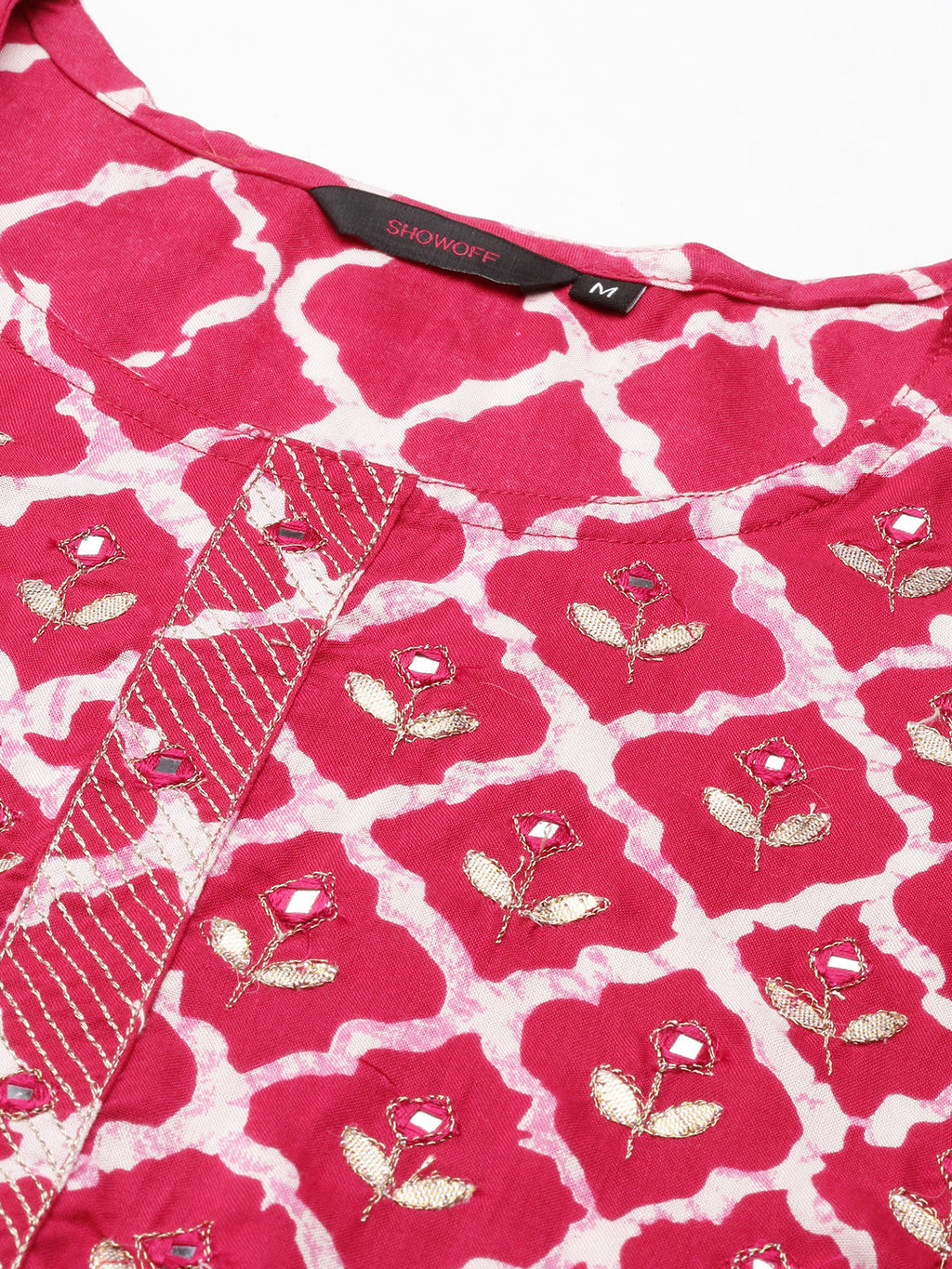 Women's Magenta Geometric Printed Straight Cut Kurta