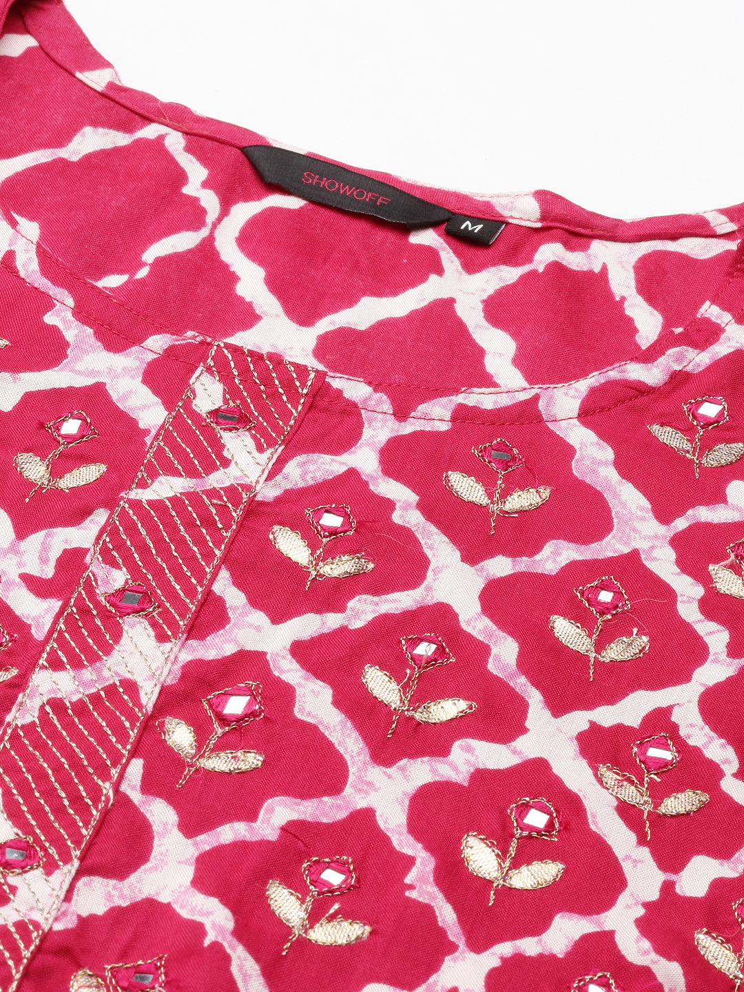 Women's Magenta Geometric Printed Straight Cut Kurta