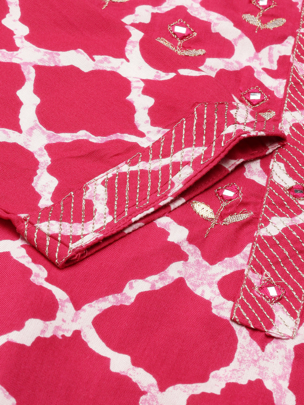 Women's Magenta Geometric Printed Straight Cut Kurta